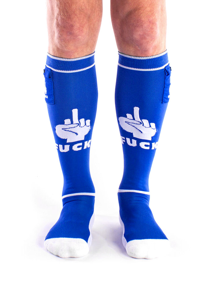 Fuck Party Socks with Pockets - Blue/white