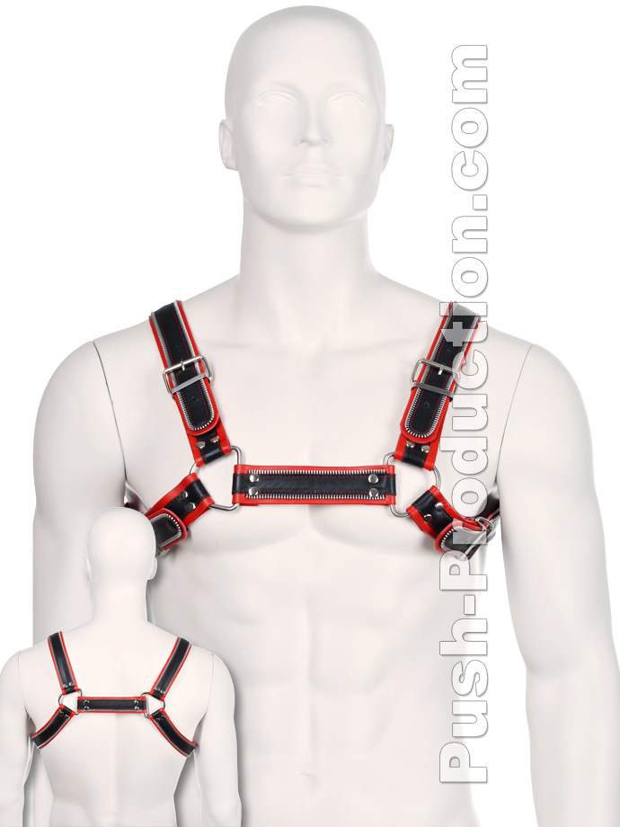 Bulldog Zipper Design Leather Harness - Black/Red