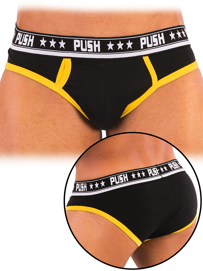 - Push - Premium Cotton Brief - Black/Yellow